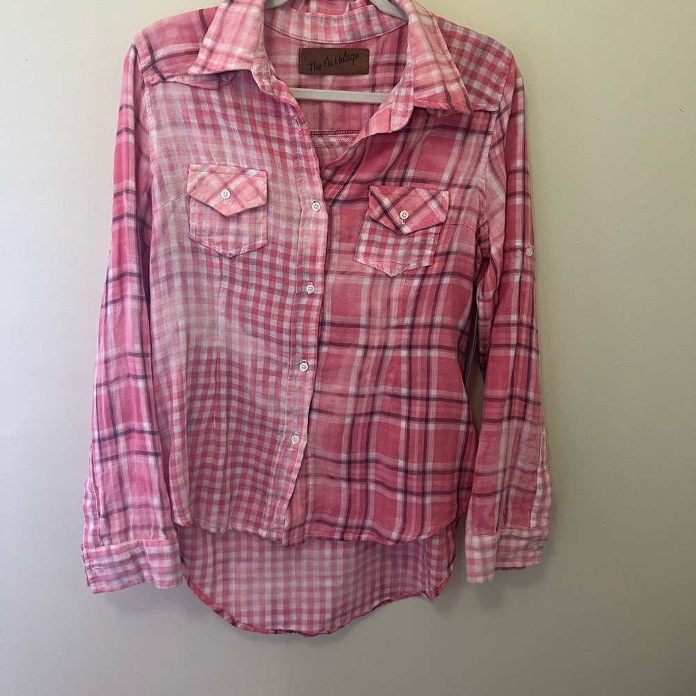 Pink Plaid Button-Up Shirt